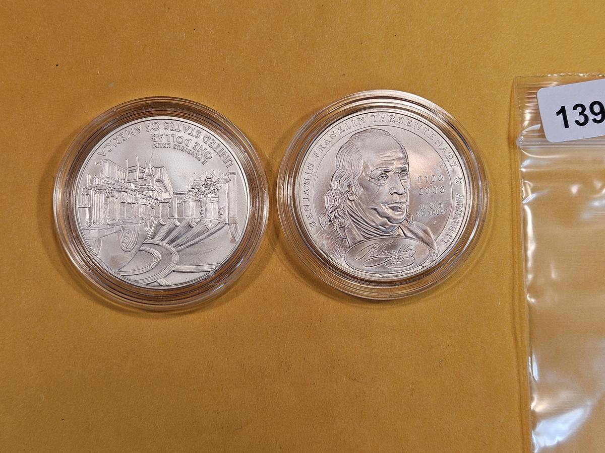 Two GEM Brilliant uncirculated Commemorative Silver Dollars