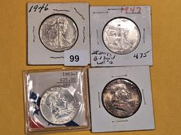 Four little nicer mixed silver half dollars