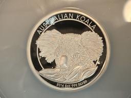 * Scarce! PERFECT! NGC 2014-P Australia Silver $8 Koala HIGH RELIEF in Proof 70 Ultra Cameo