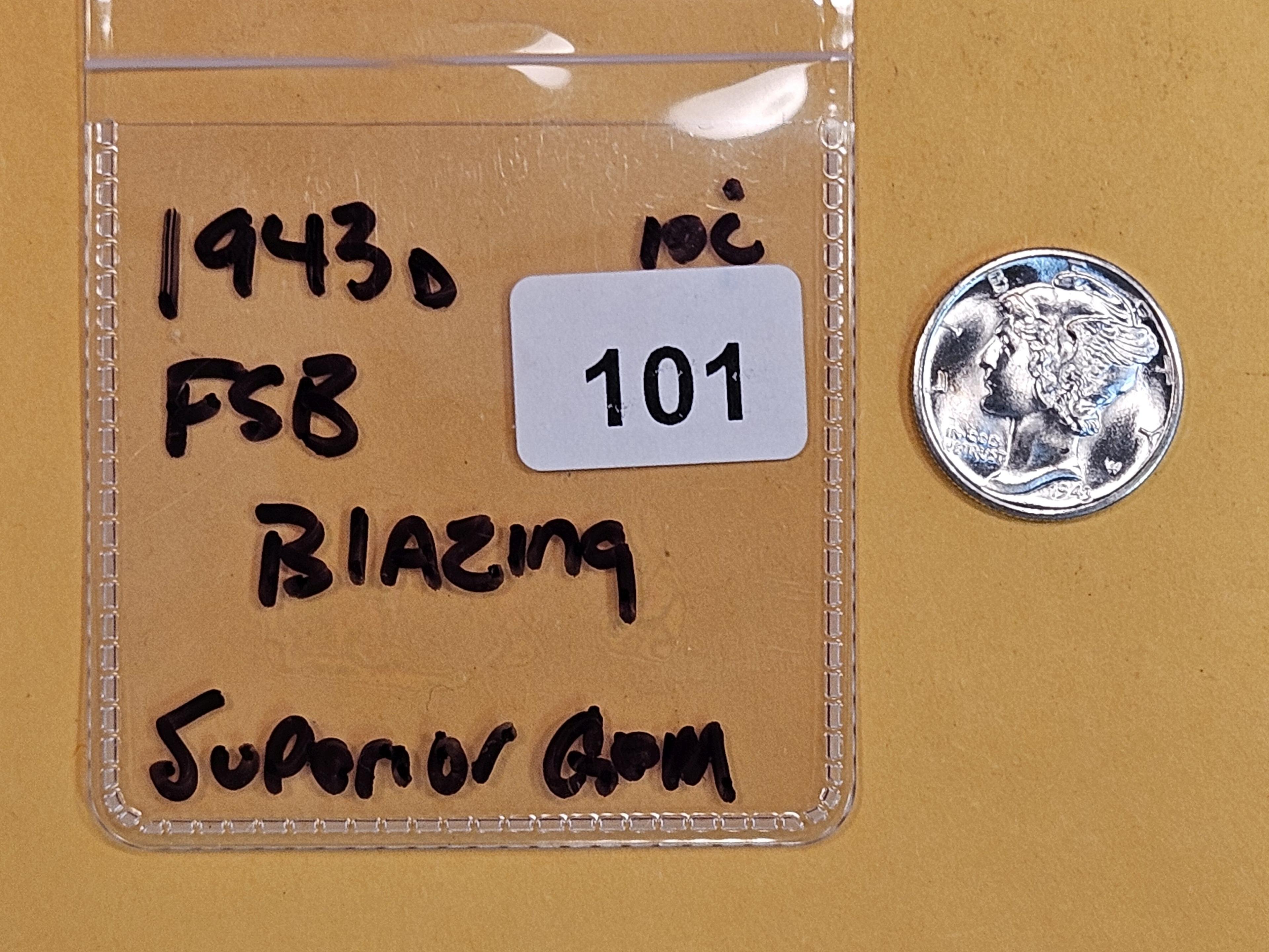 Superb GEM Brilliant Uncirculated 1943-D Mercury Dime FSB