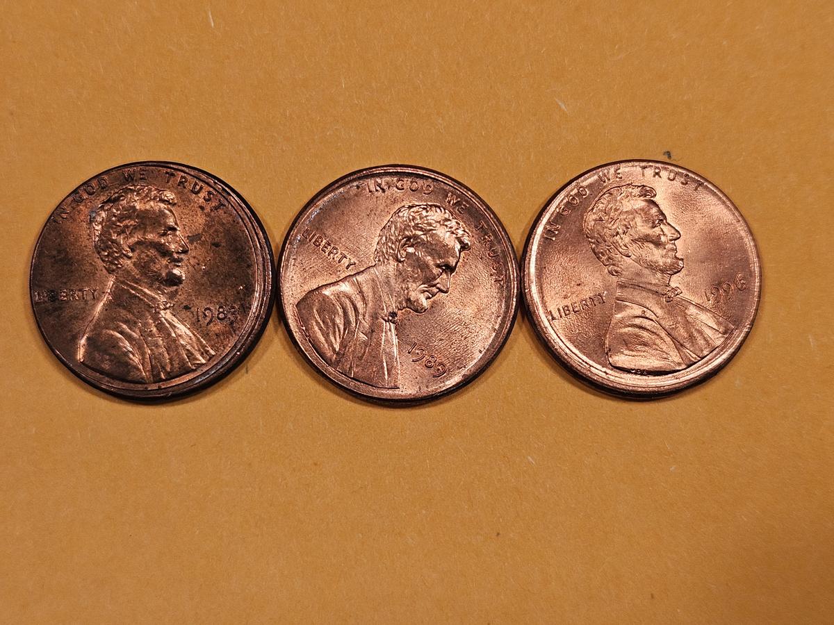 ERRORS! Three Bright RED Lincoln Memorial Cents