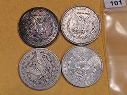 Four mixed Morgan Silver Dollars