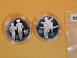 Two Proof Deep Cameo Commemorative Silver Dollars