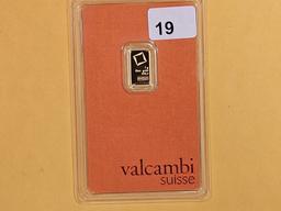 GOLD! Valcambi Suisse fractional one gram .9999 fine Gold bar