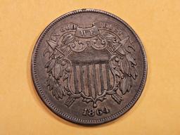 1864 Two Cent piece in About Uncirculated Plus