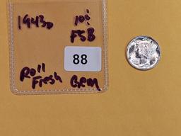 GEM Brilliant Uncirculated 1943-D Mercury Dime in FSB