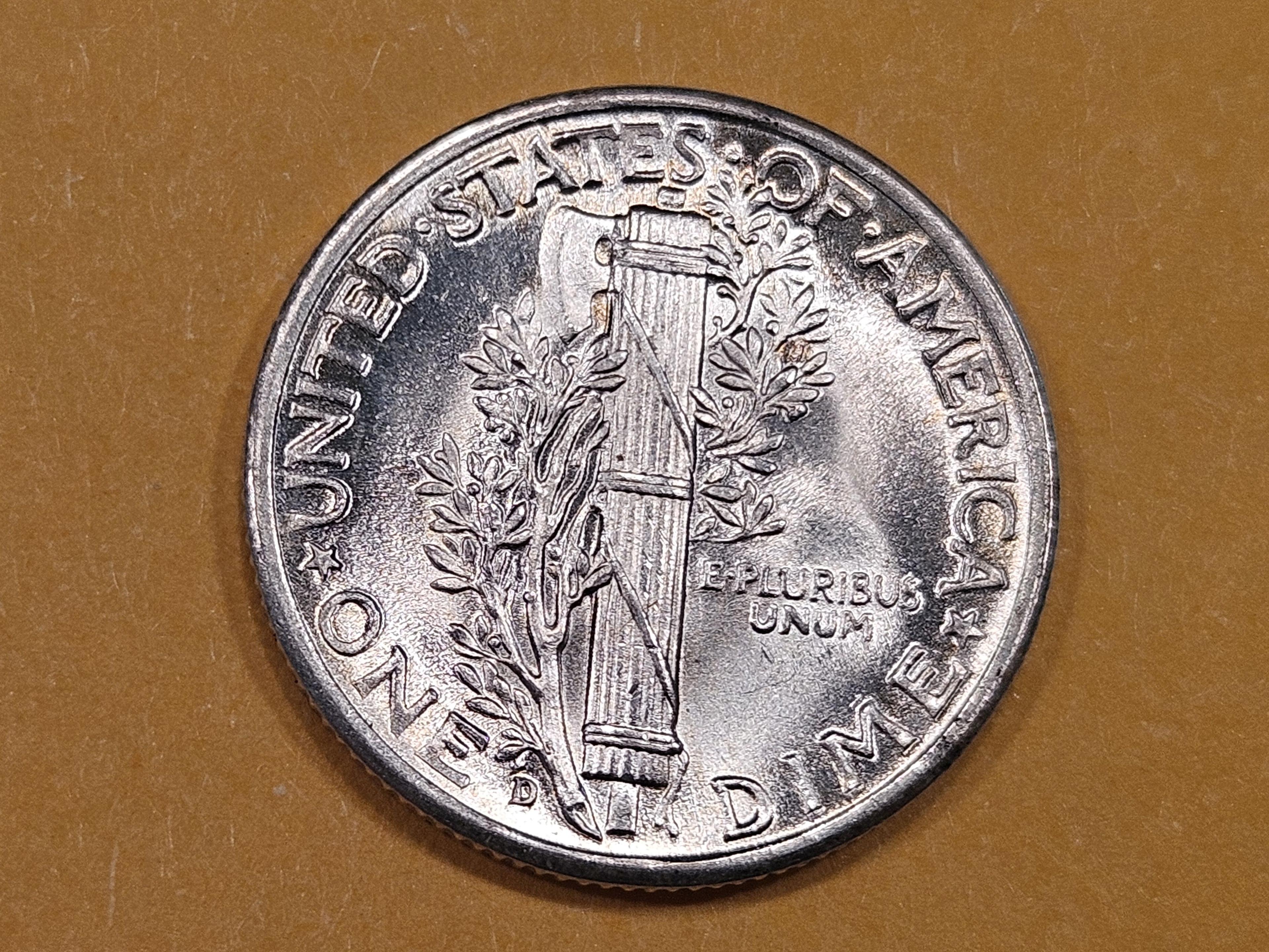 GEM Brilliant Uncirculated 1943-D Mercury Dime in FSB