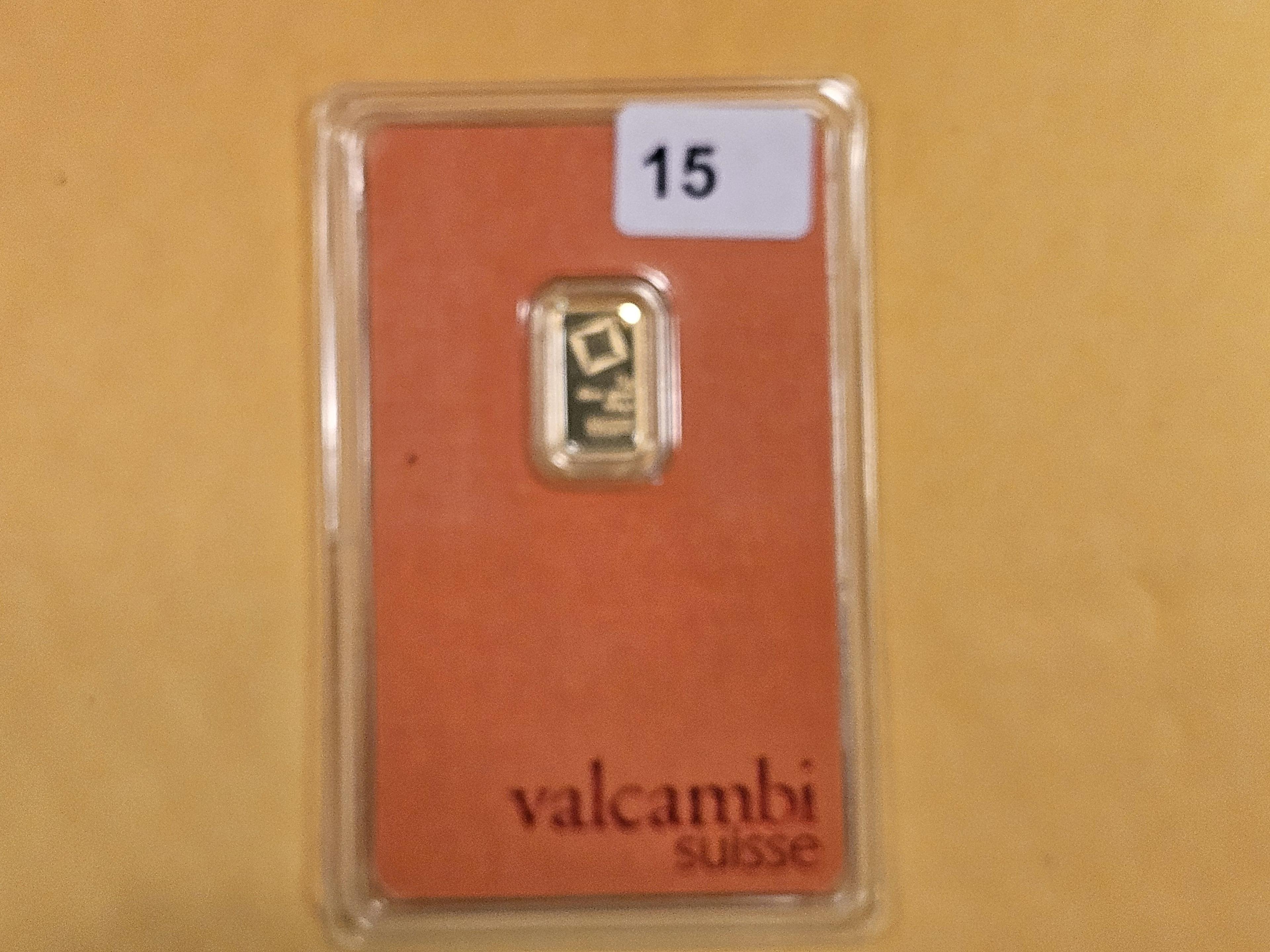 GOLD! Valcambi one gram .9999 fine gold bar