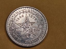 Tougher 1956 Morocco silver 500 francs