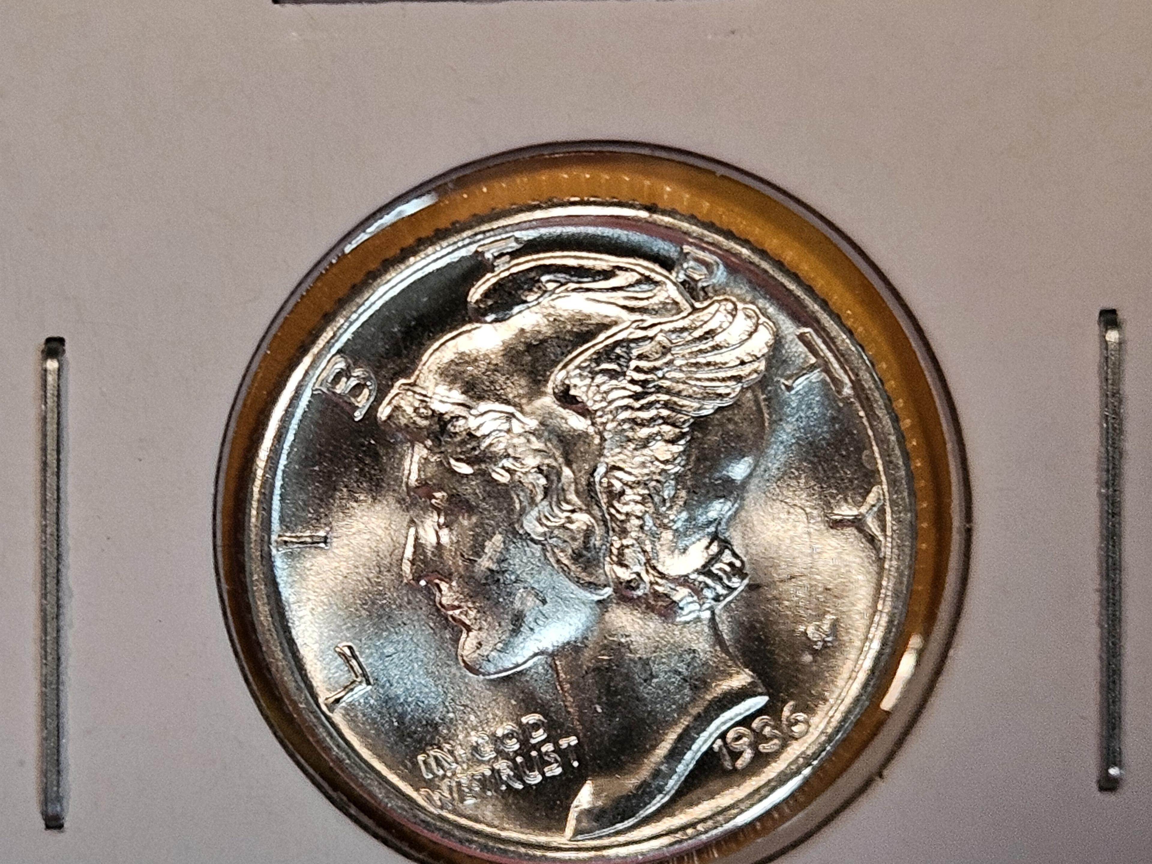 GEM Brilliant uncirculated 1936-S Mercury Dime