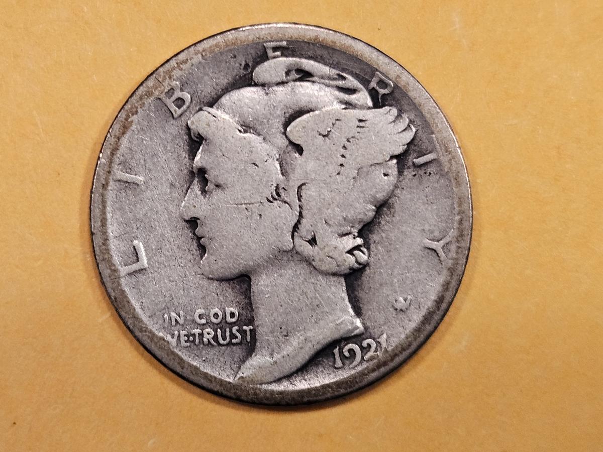 KEY DATE 1921-D Mercury Dime