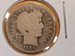 * KEY VARIETY! 1905-O Micro "O" Barber Dime