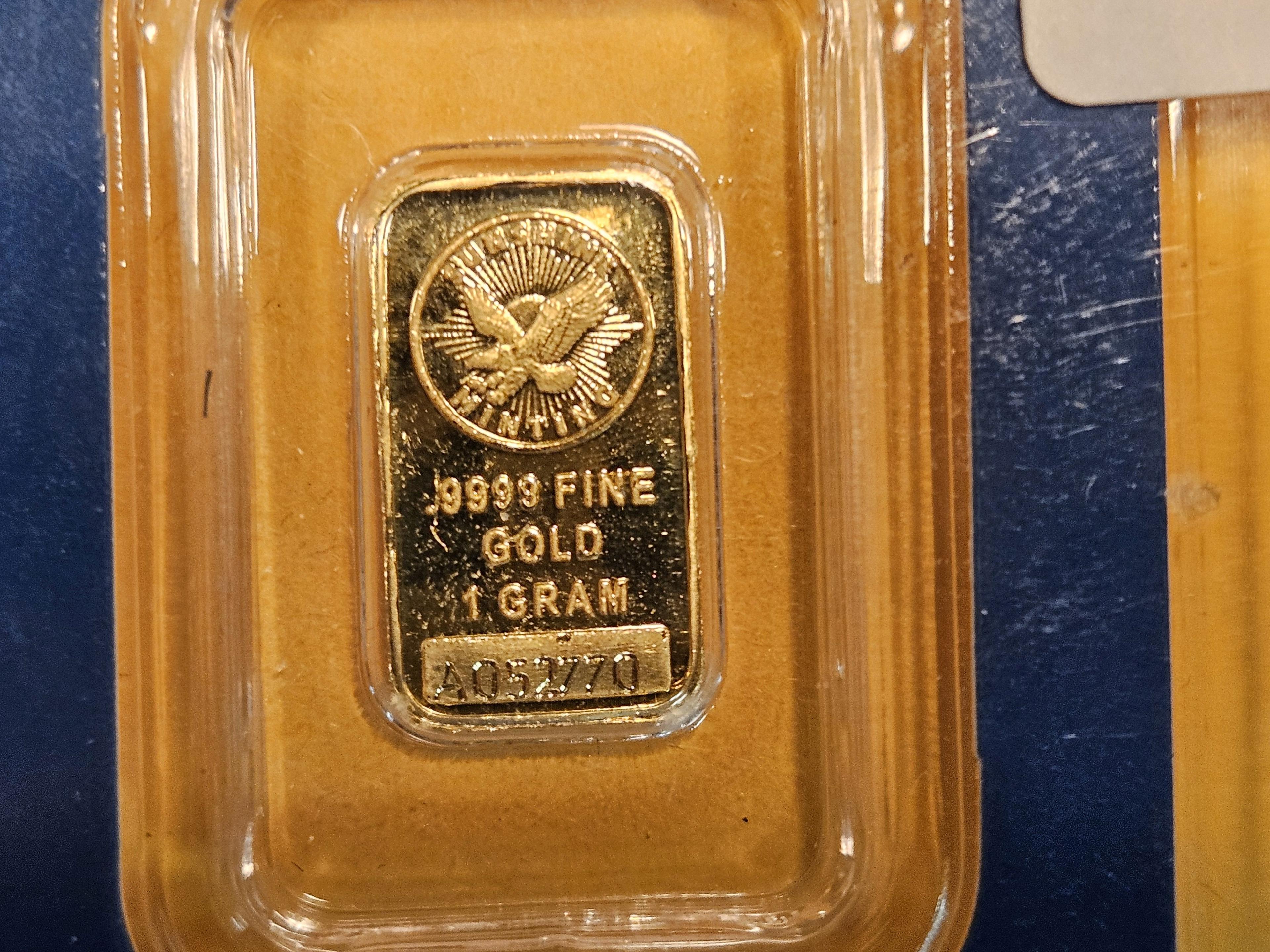 GOLD! Sunshine Minting One gram .9999 fine gold bar