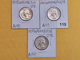 Three About Uncirculated silver Washington Quarters