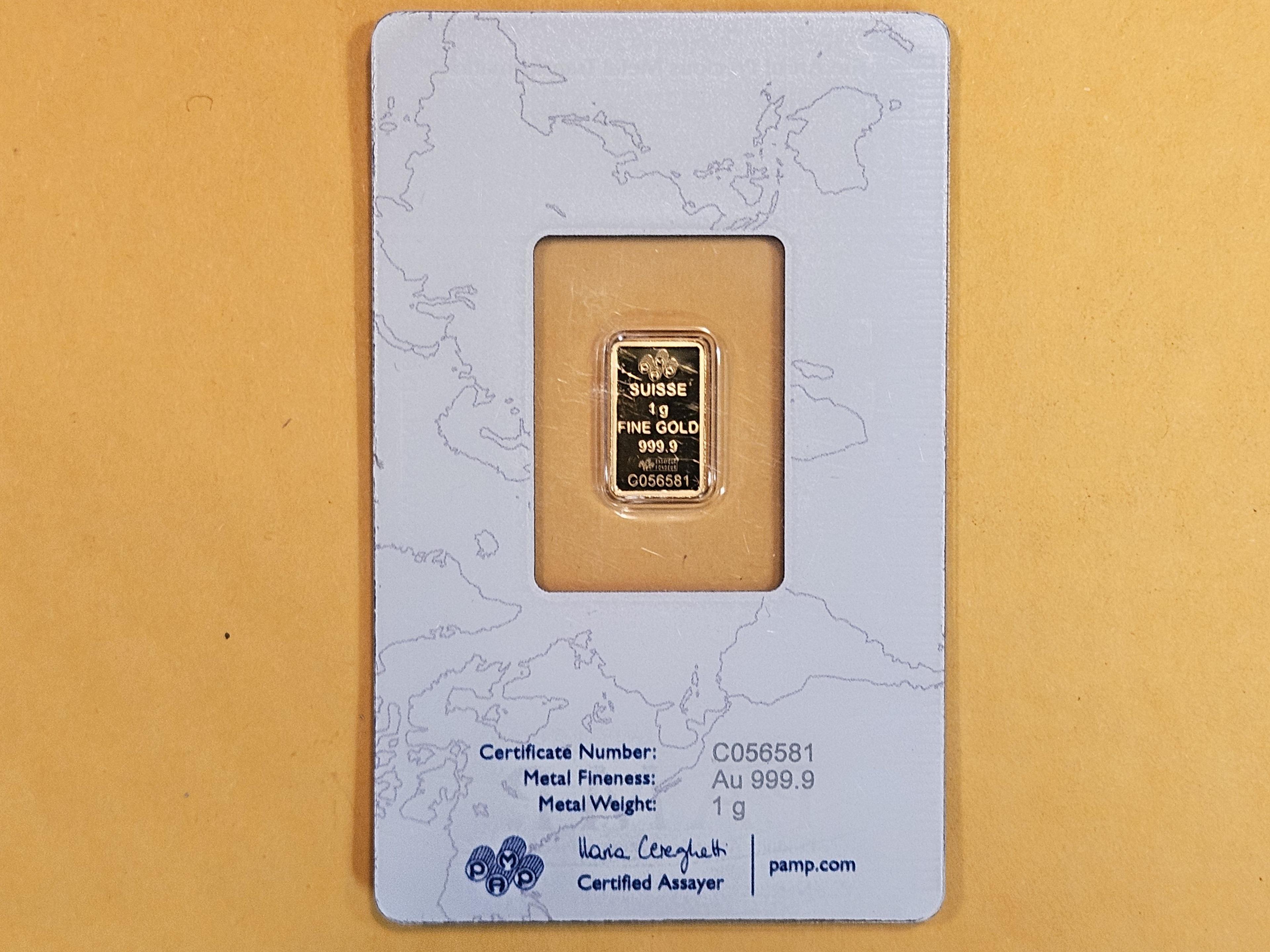 GOLD! PAMP Suisse one gram .9999 fine gold bar