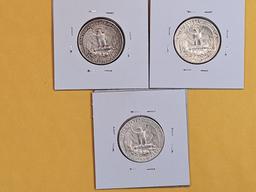 Three early Washington silver quarters