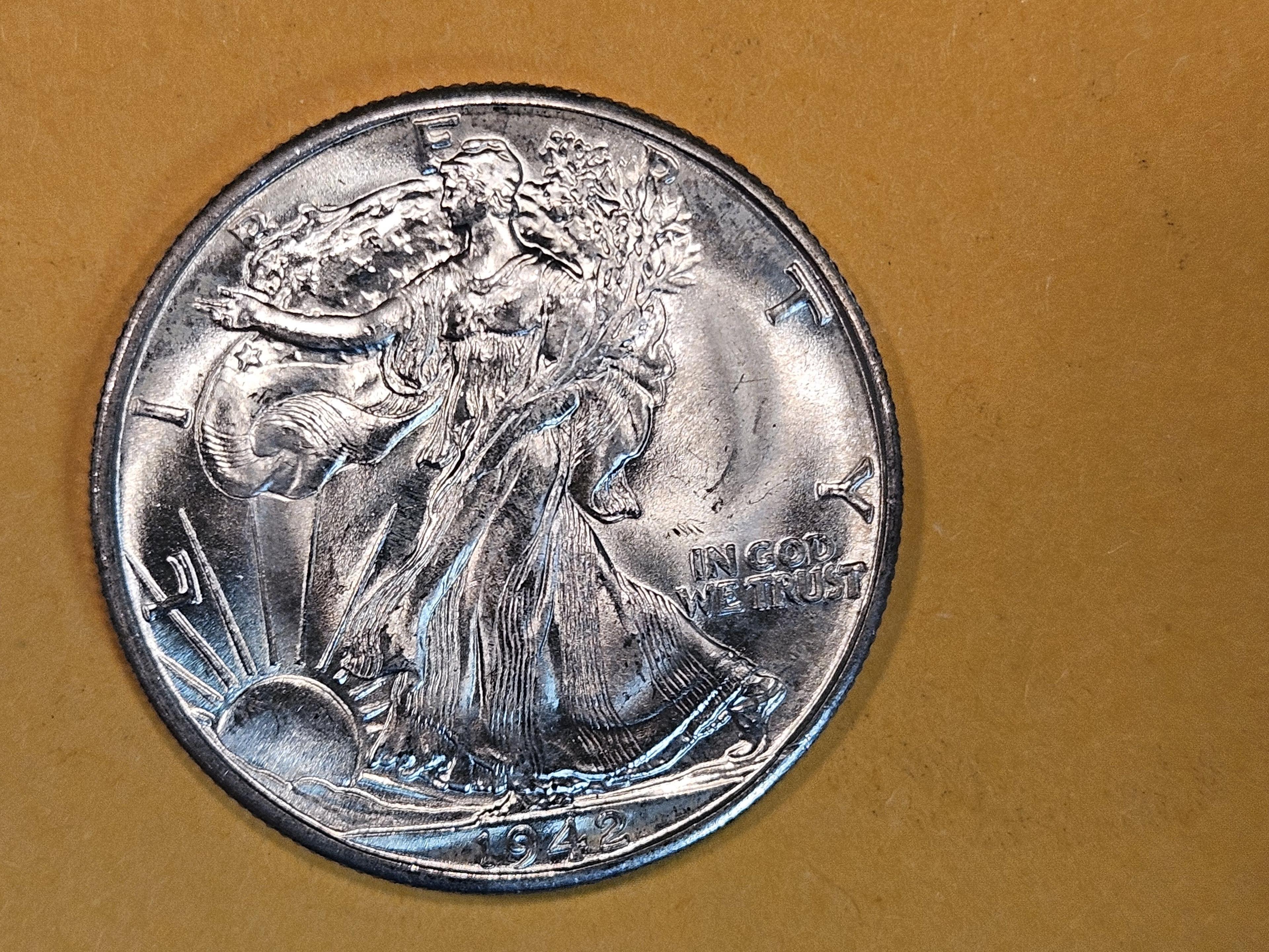 Very Choice Brilliant Uncirculated 1942-D Walking Liberty Half Dollar