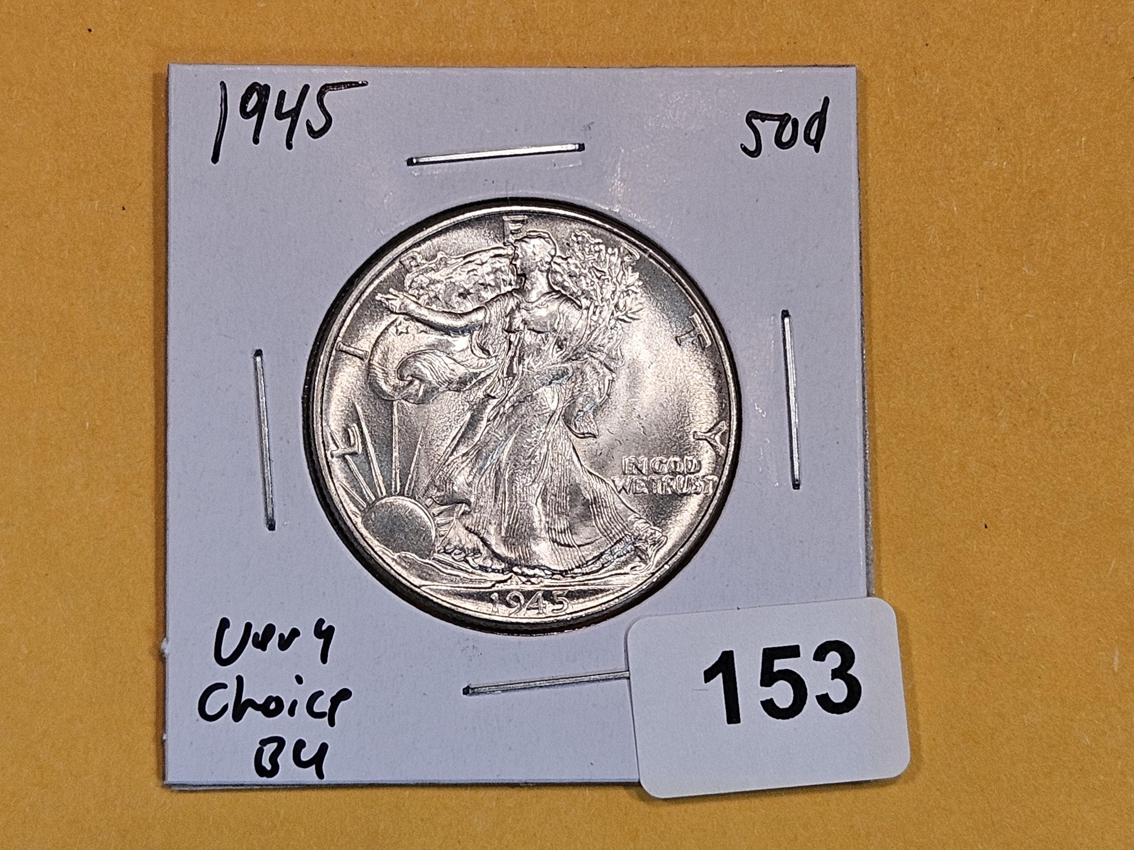 Very Choice Brilliant uncirculated 1945 Walking Liberty Half Dollar