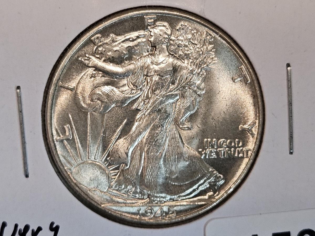 Very Choice Brilliant uncirculated 1945 Walking Liberty Half Dollar