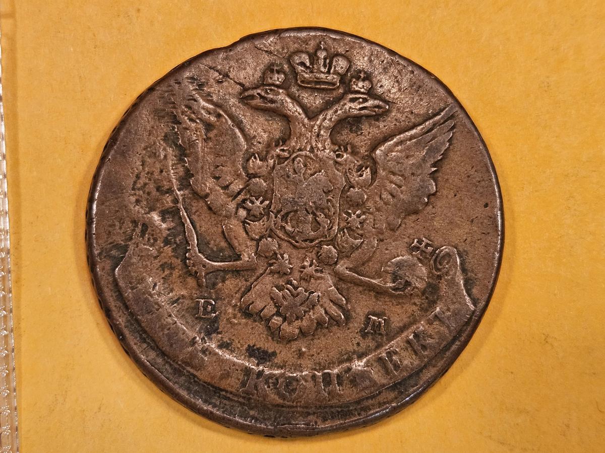 1765 Russian 5 kopek in Very Fine