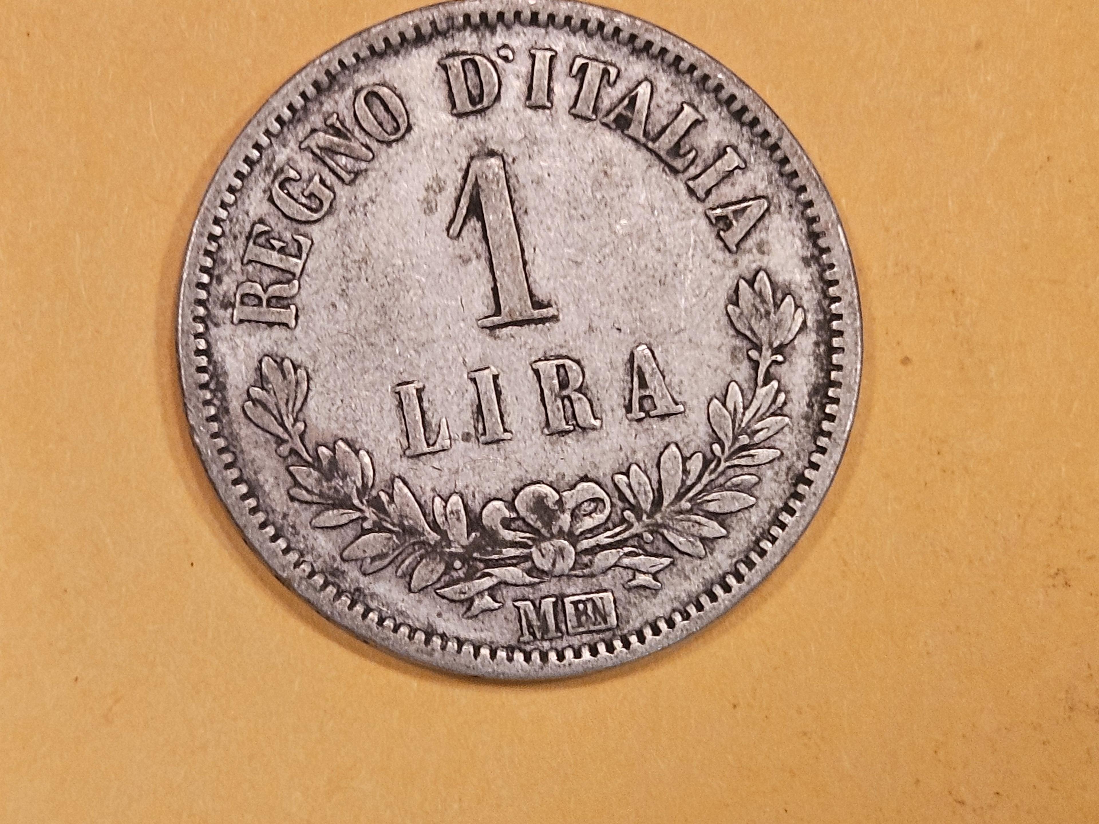 1863 Italy 1 lira in Very Fine