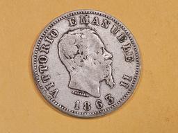 1863 Italy 1 lira in Very Fine