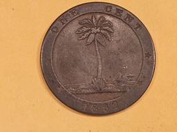 1862 Liberia One Cent in Very Fine