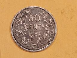 1907 Belgium 50 cents in Very Fine