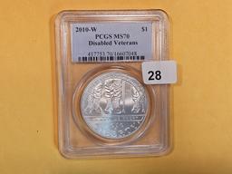 PERFECT! PCGS 2010-W Disabled Veterans Commemorative Silver Dollar in Mint State 70