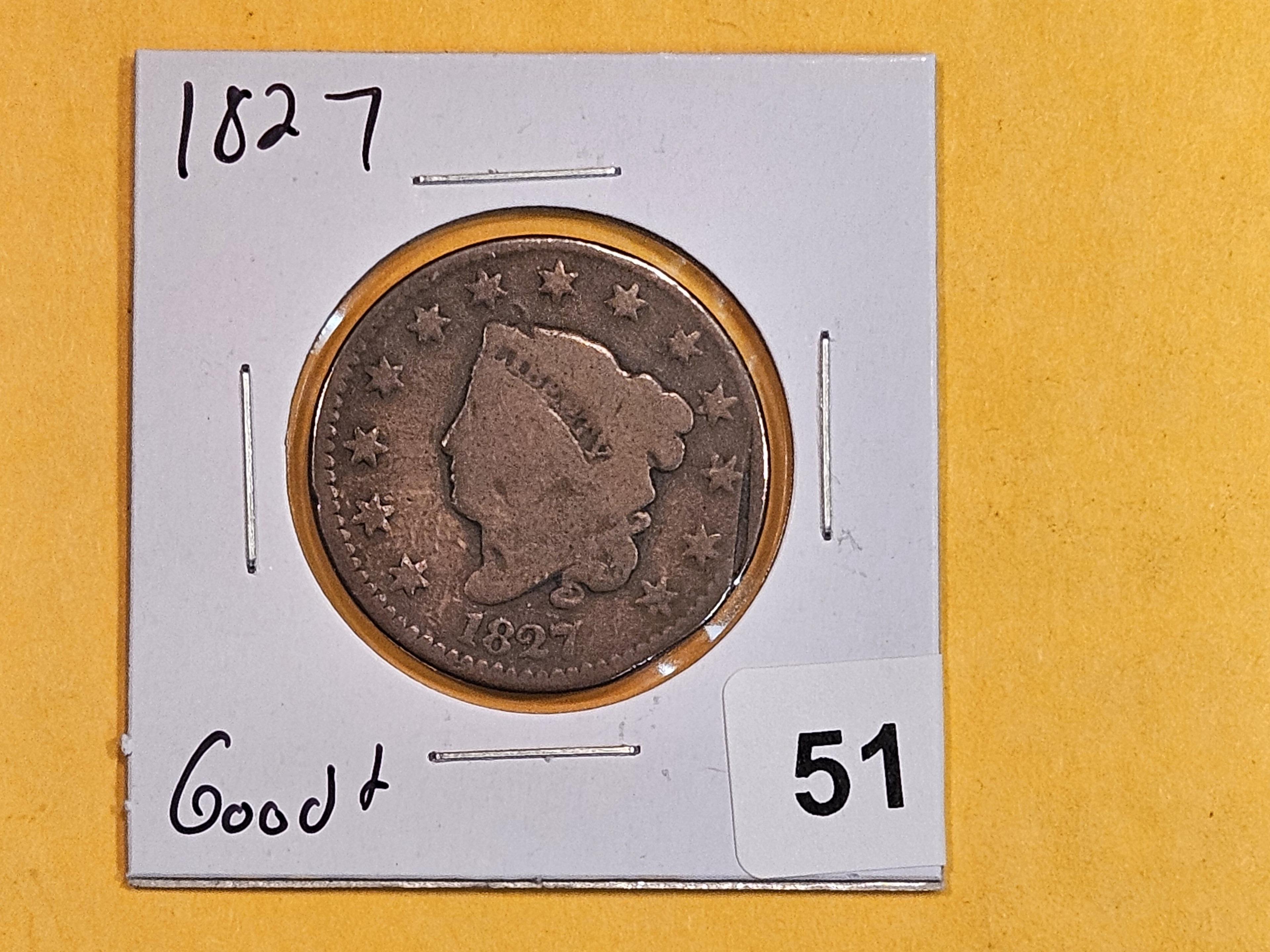 Better Date 1827 Coronet Head Large Cent