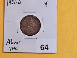 1931-D Wheat cent in About Uncirculated