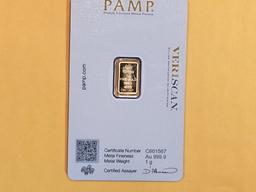 GOLD! PAMP Suisse One Gram .9999 fine gold bar