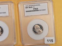 Seven GEM Jefferson Nickels