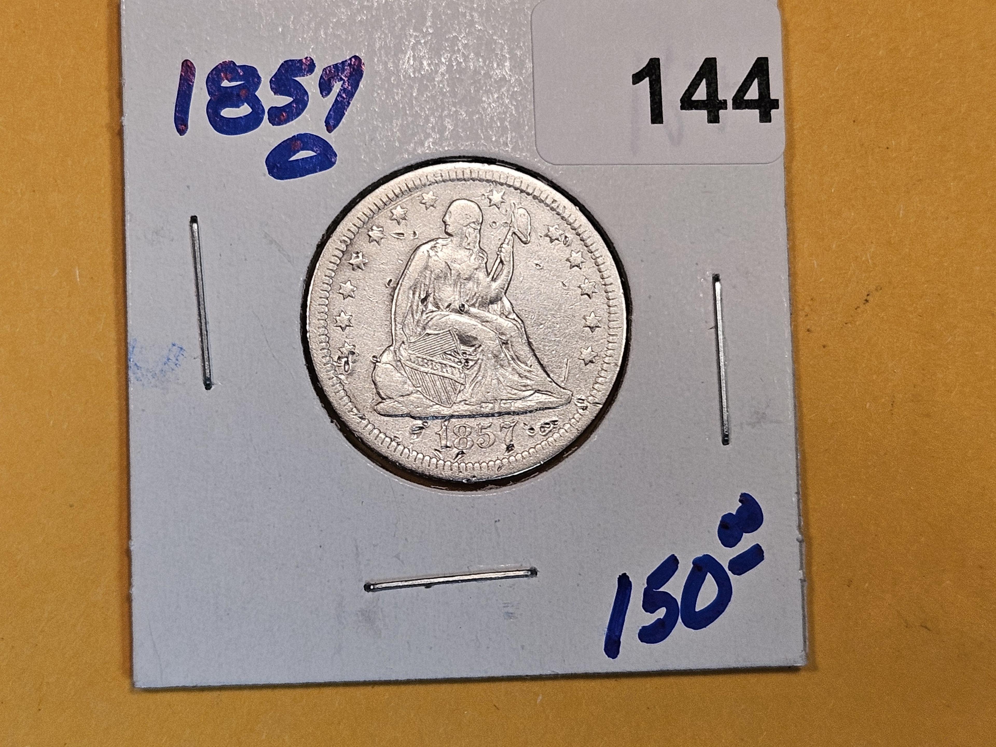 1857-O Seated liberty Quarter