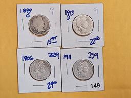 Four Barber silver Quarters