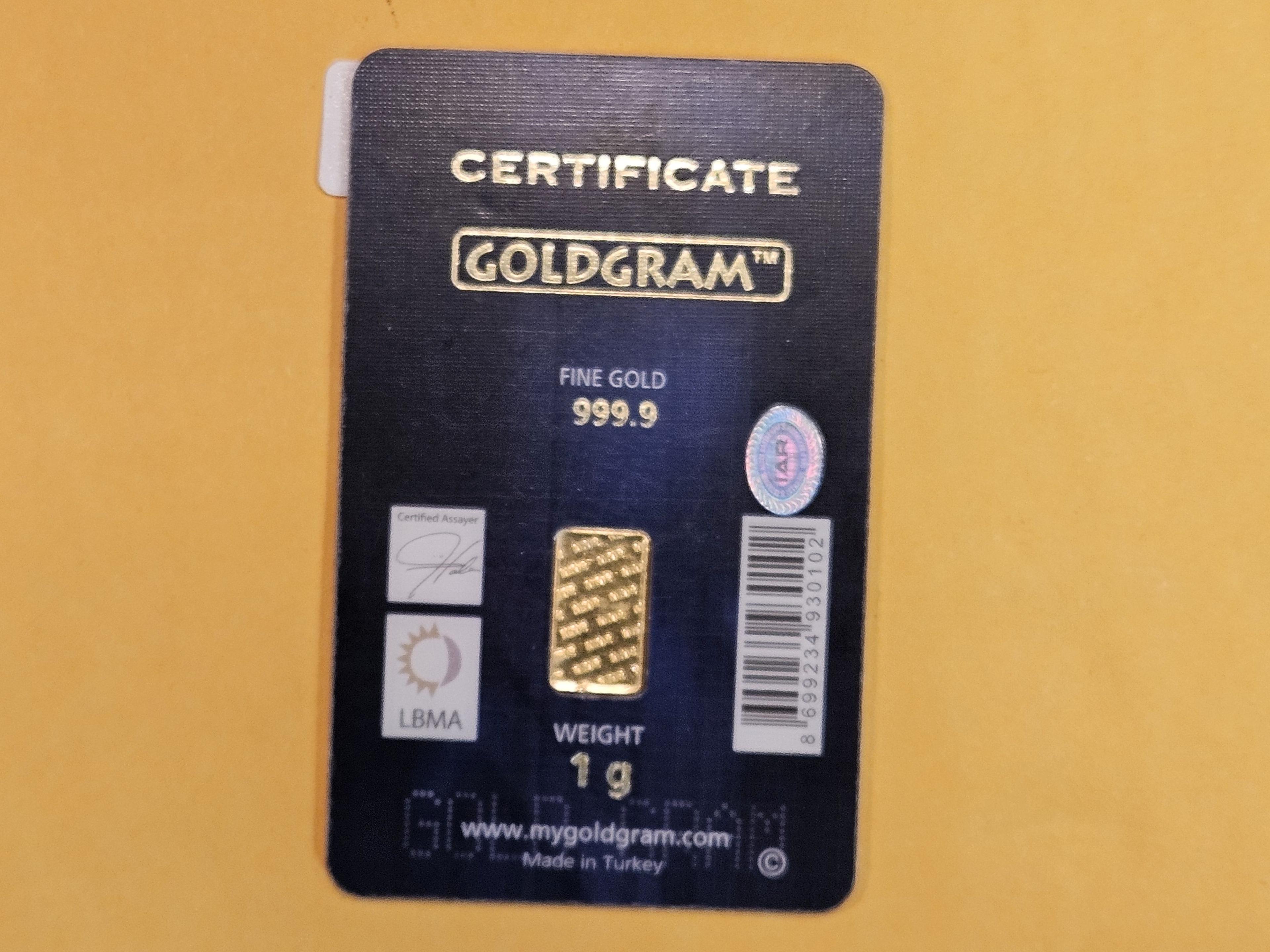 GOLD! Istanbul Gold Refinery One Gram .9999 fine gold bar