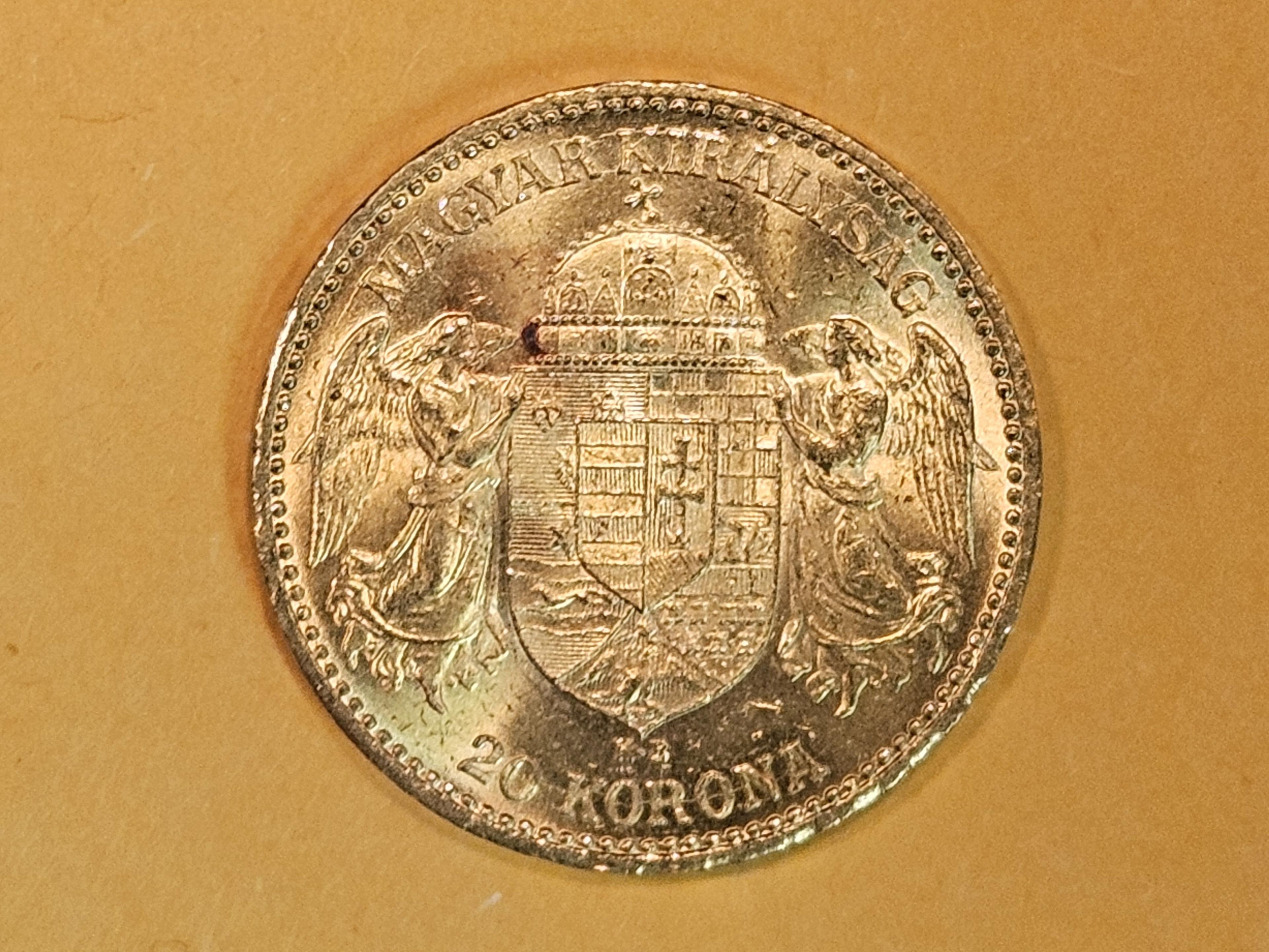 GOLD! Very Choice to GEM Brilliant uncirculated 1893 Hungary 20 korona