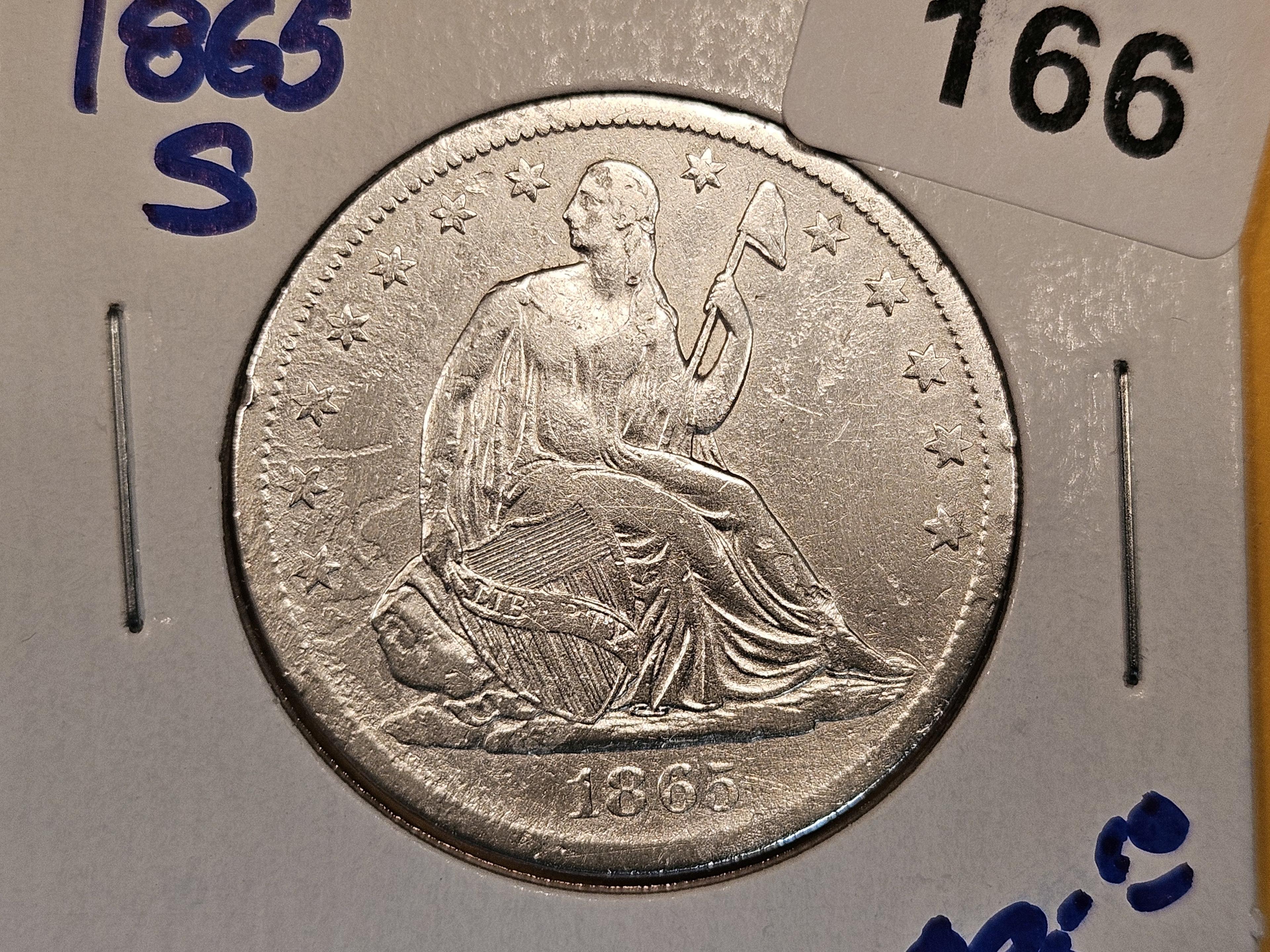 * Semi-Key 1865-S Seated Liberty Half Dollar