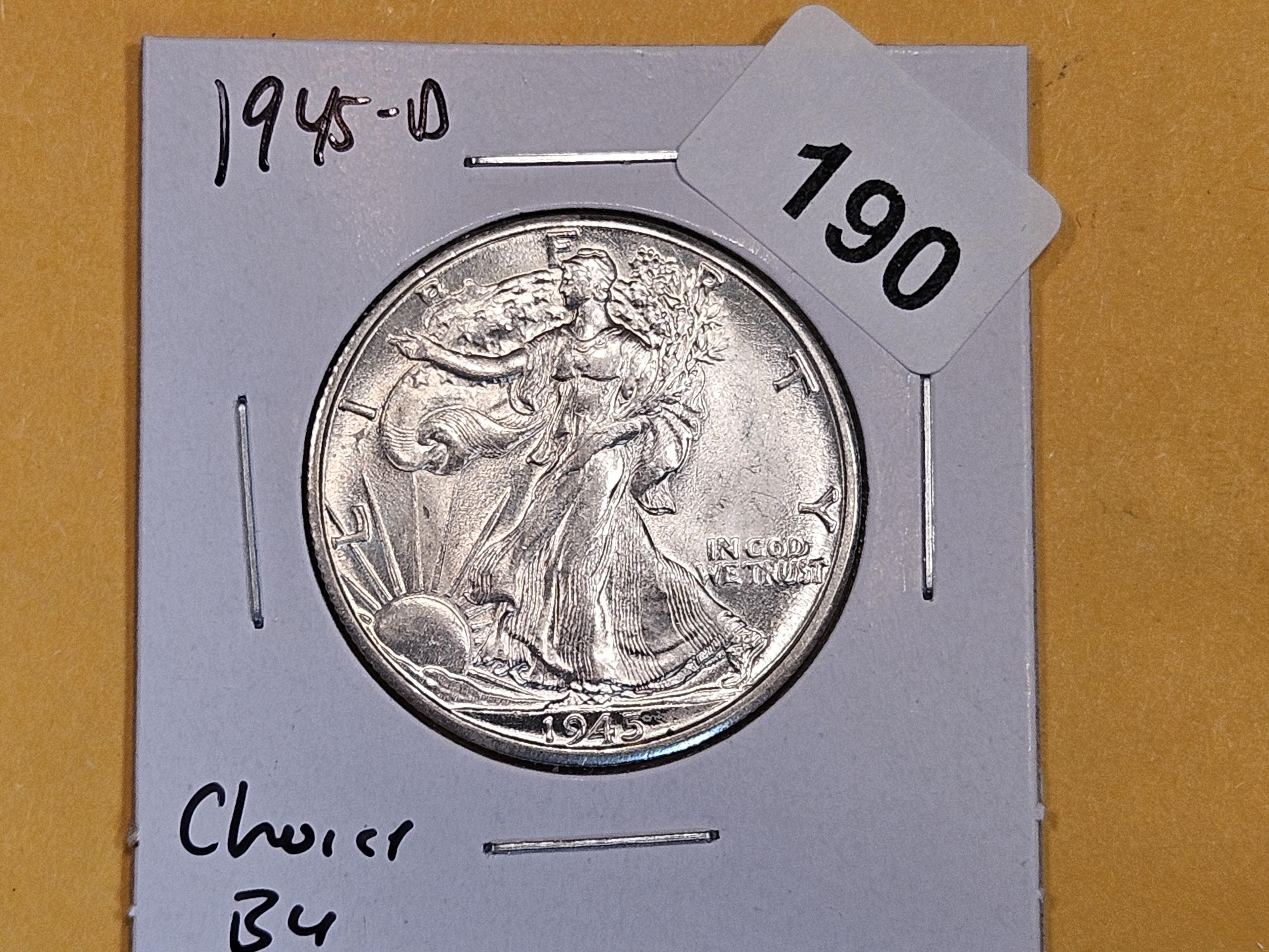 Choice Brilliant Uncirculated 1945-D Walking Liberty Half Dollar