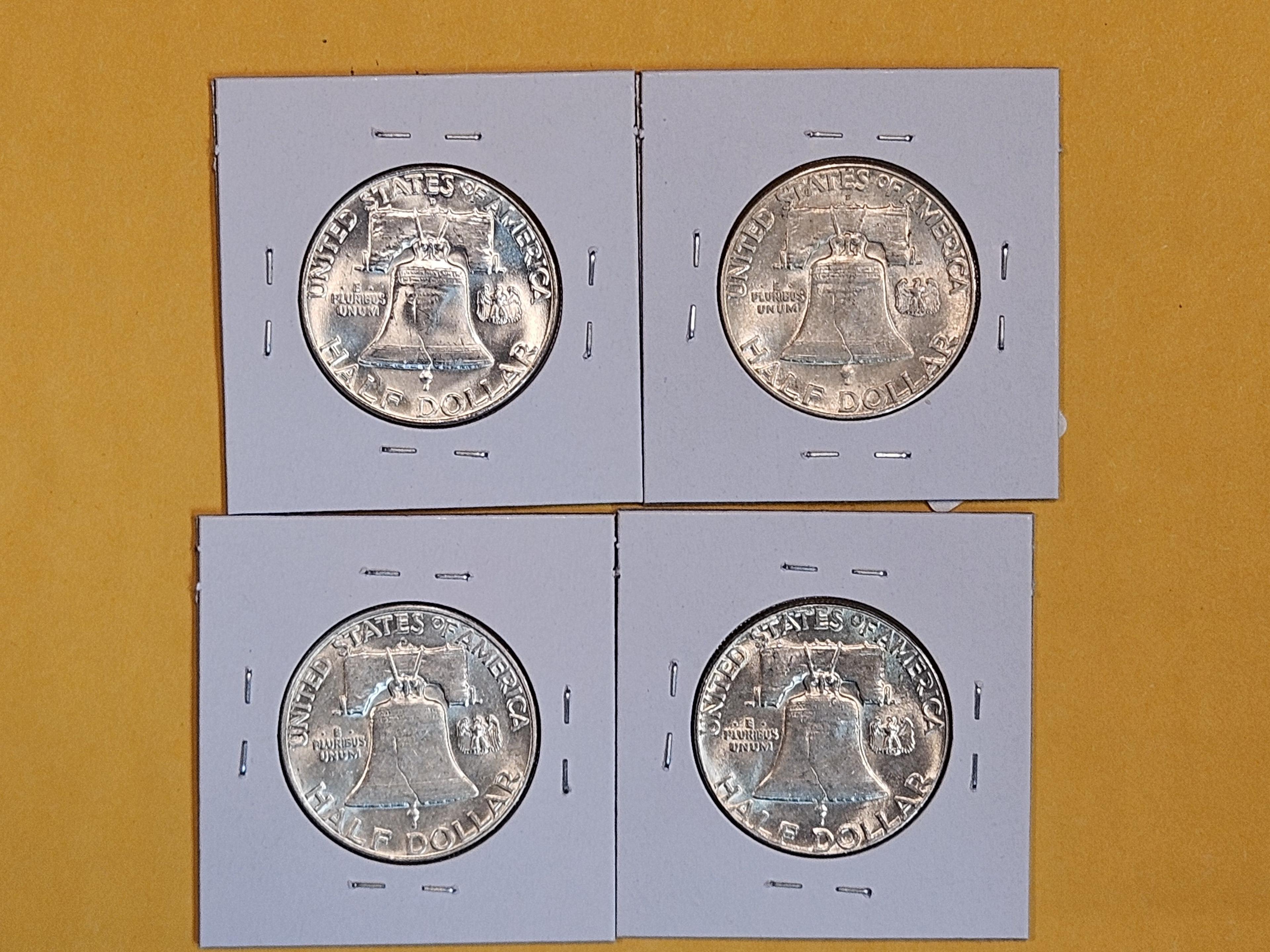 Four Brilliant AU-BU silver Franklin Half Dollars