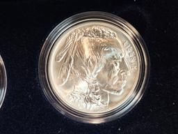 * KEY * 2001 Proof & GEM BU 2-coin Silver Buffalo Dollars