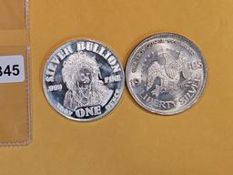 Two 1 Troy ounce .999 fine silver art rounds