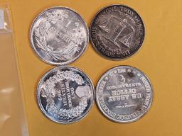 Four 1 Troy ounce .999 fine silver art rounds