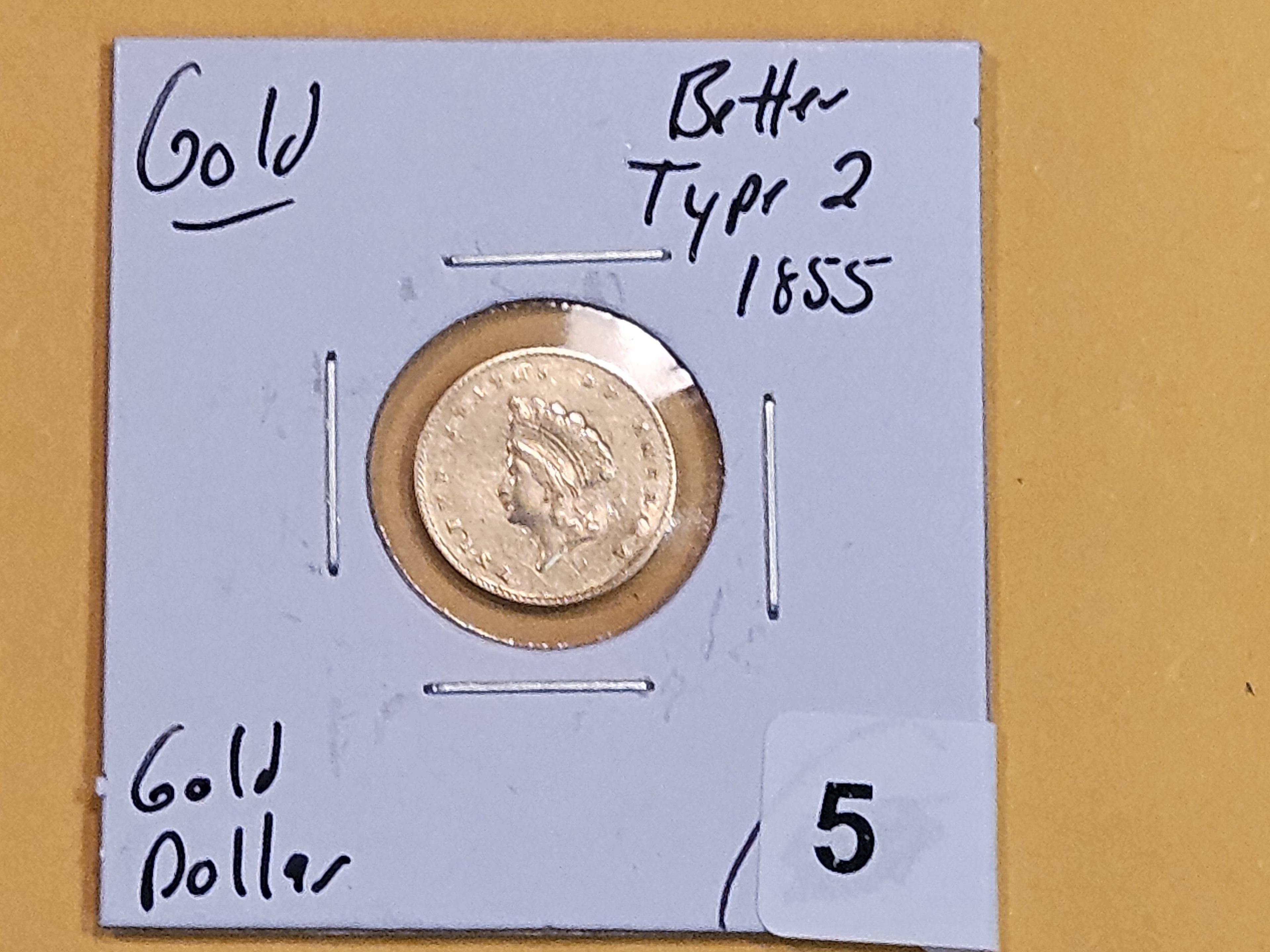 GOLD! Better Date 1855 Type 2 Indian Gold Dollar