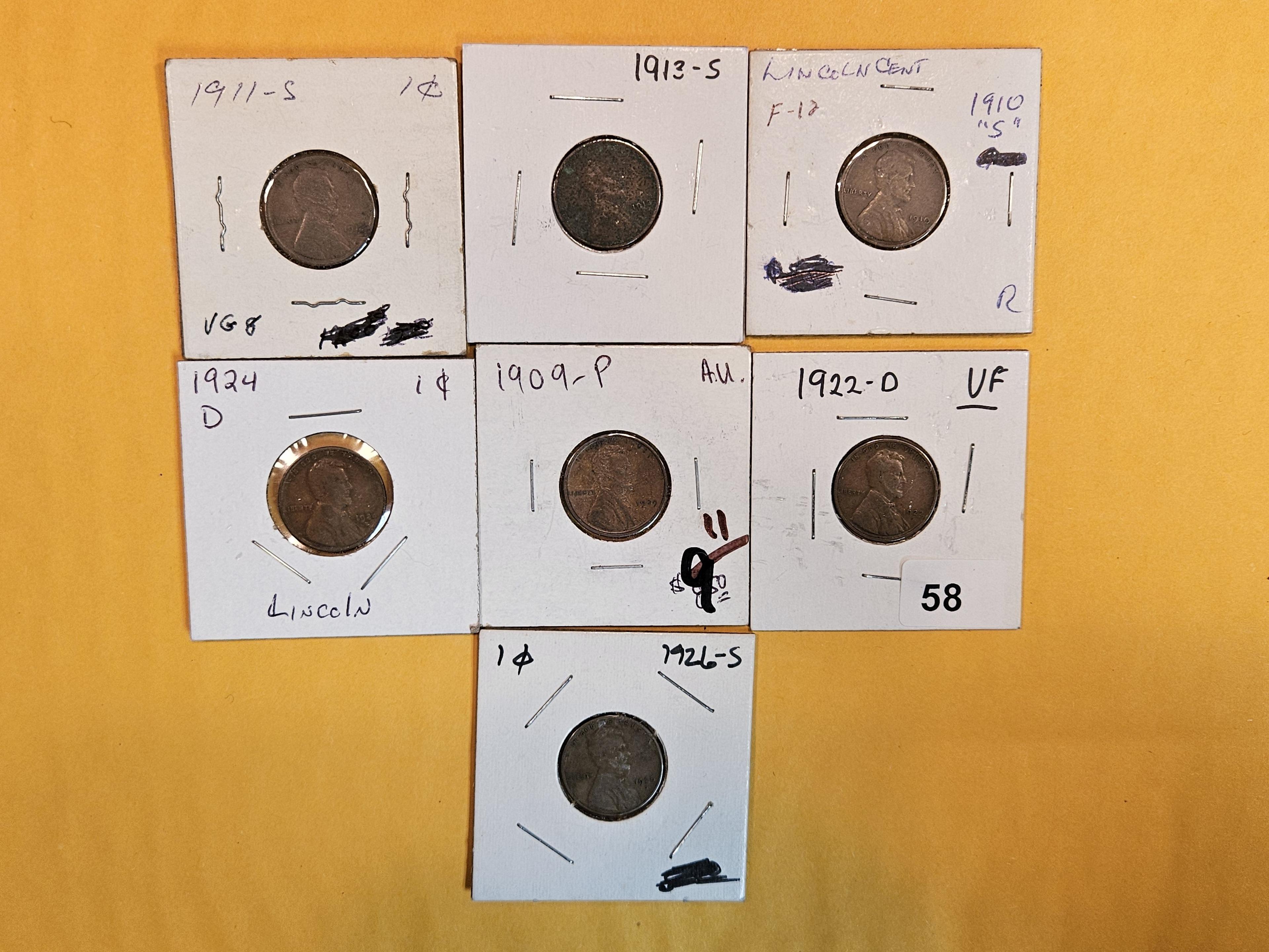 Seven Better Date small Wheat cents