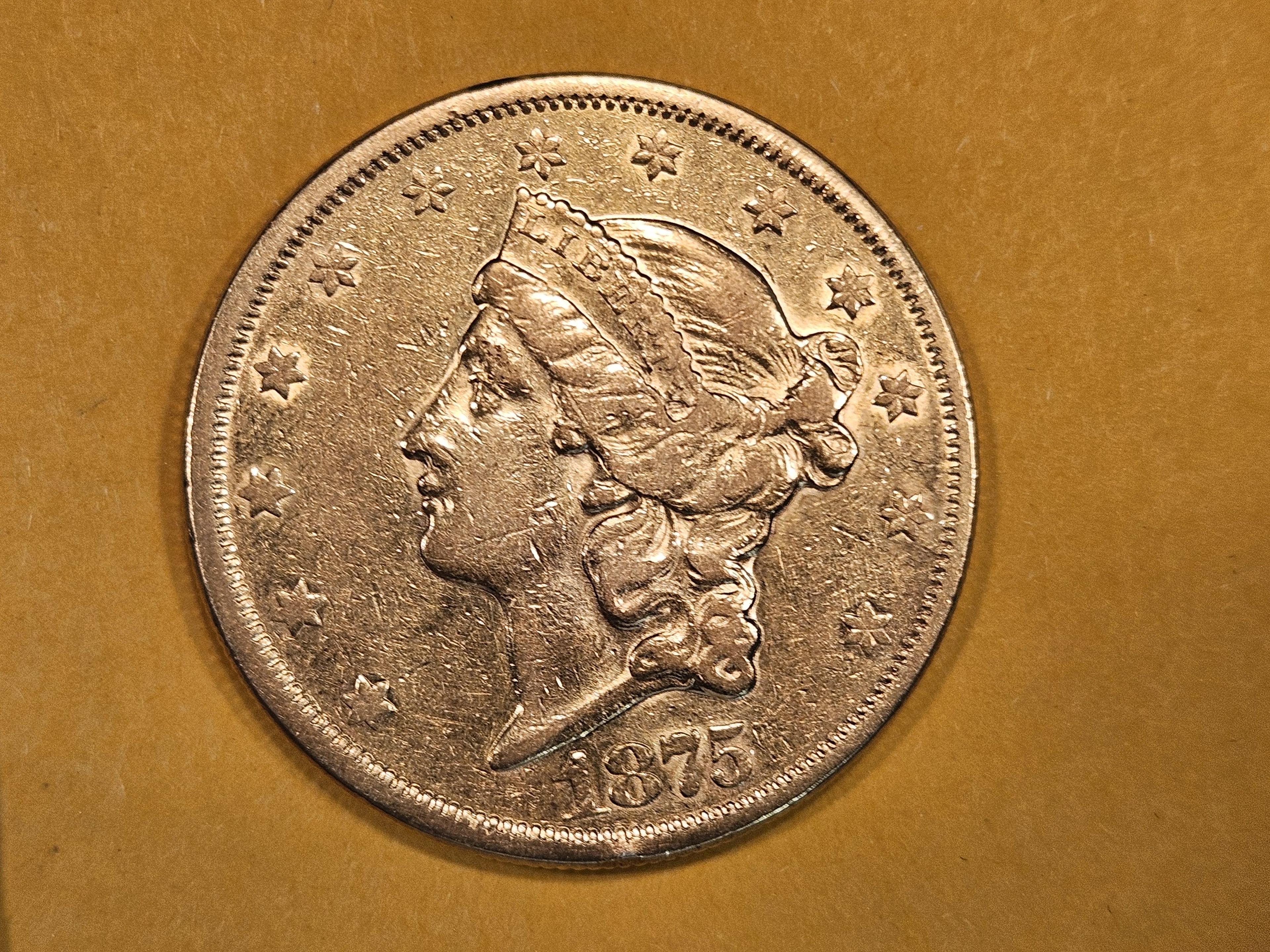 GOLD! 1875-S Type 2 Liberty Head Gold Twenty Dollars in Brilliant About Uncirculated