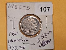 * Semi-key 1926-S Buffalo Nickel in VG to Fine