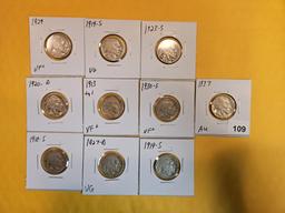 Ten better date and Semi-Key Buffalo Nickels