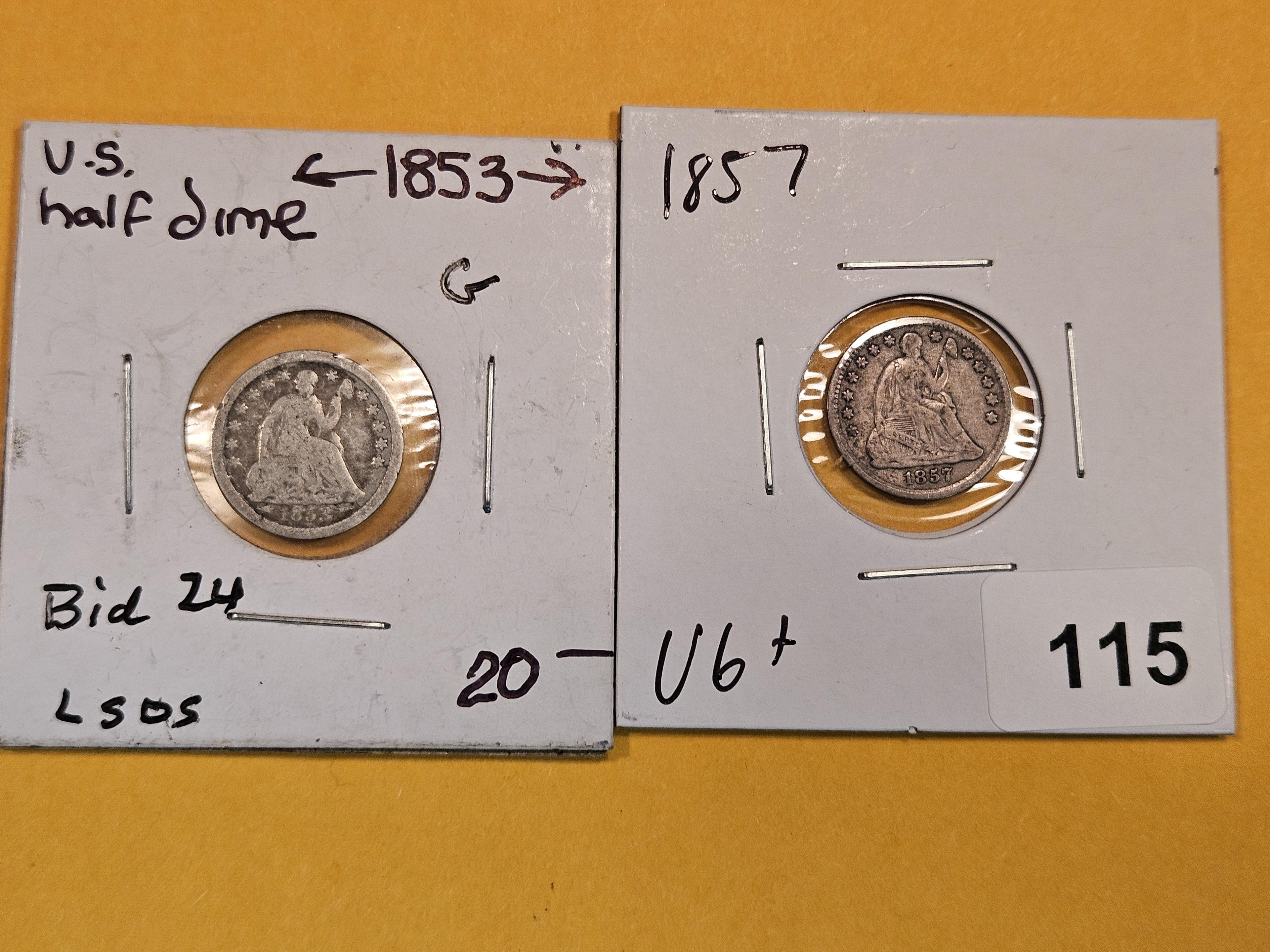 1853 and 1857 Seated liberty Half Dimes