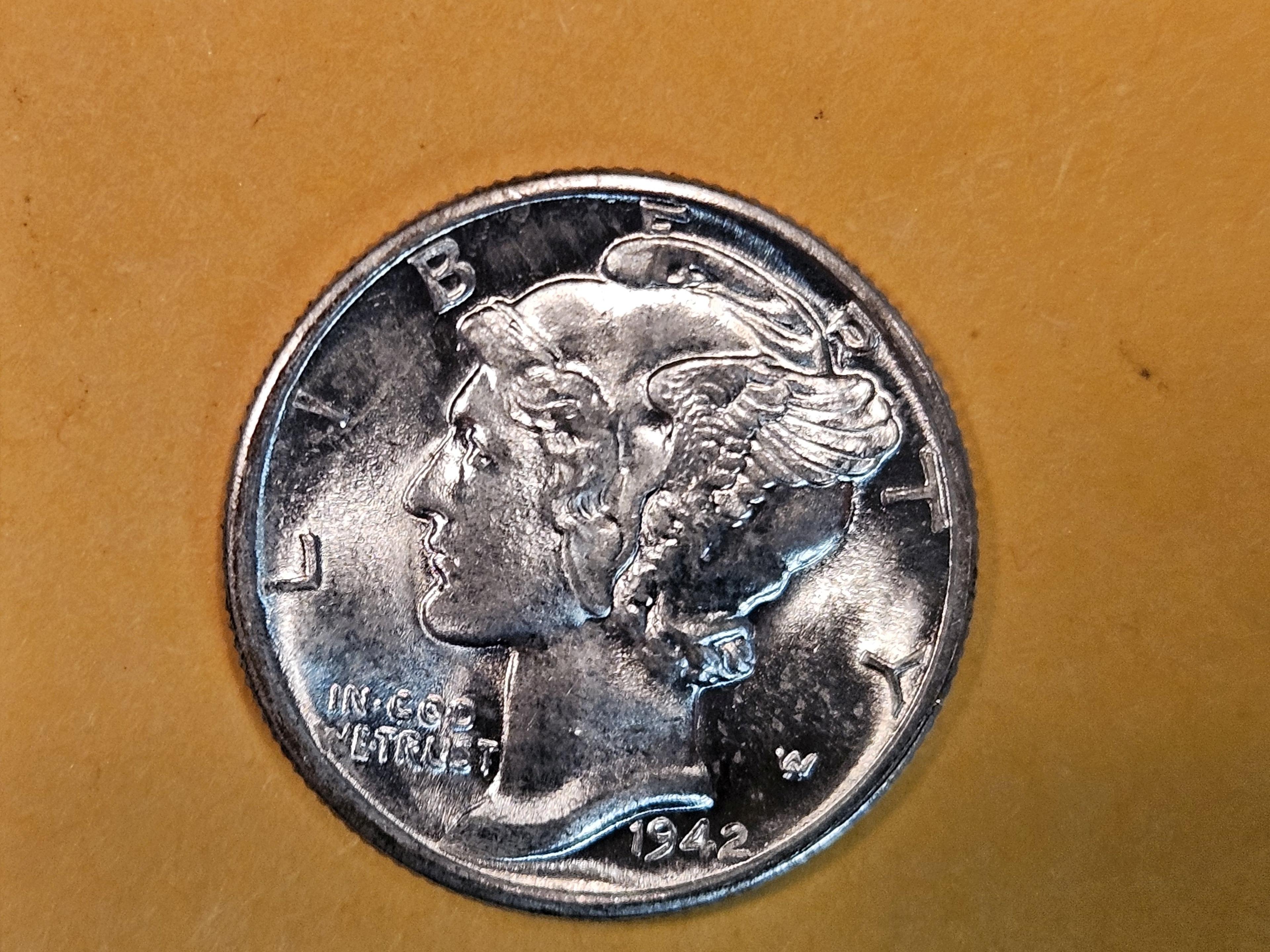 GEM Brilliant Uncirculated 1942-D Mercury Dime